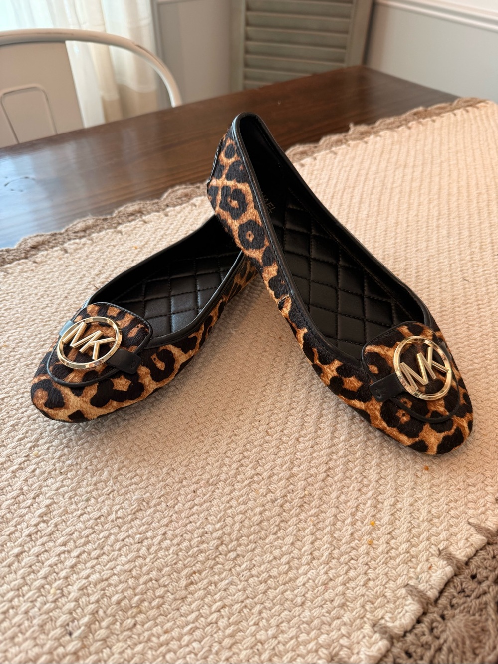 Michael Kors Leopard Calf-Hair Gold Logo Ballet Flats Women’s Sz 7